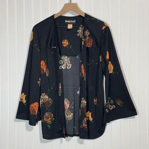 Vintage 70s Shady Lane Floral Kimono Jacket Blouse Size 9/10 Union Made USA Boho